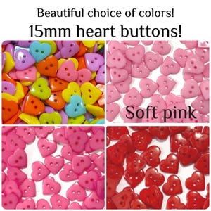 40 or 80 Heart Buttons 2 Hole Assorted Pink Red Plastic, Sewing Crafts 15mm