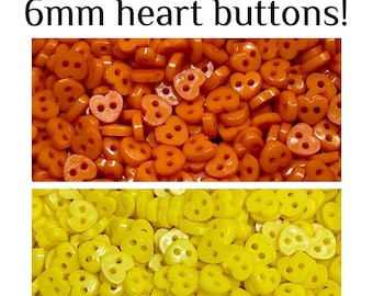 100 or 200 6mm Yellow or Orange Heart Buttons - Tiny Craft Buttons, 6mm Hearts GROUP B