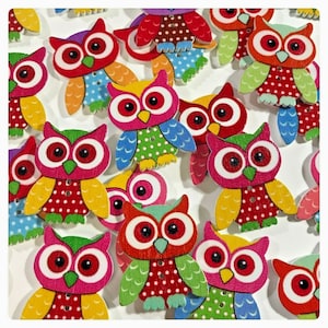 SALE!  ALMOST GONE!  6, 12 or 24 Owl buttons, large owl buttons, assorted mix bright owl, crafts, 35mm 1 7/8&quot; 35 mm 1 7/8 inch large owls
