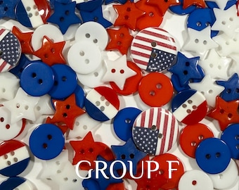 100 Red, white and blue assorted buttons patriotic buttons July 4 buttons crafts rwb red white blue patriotic novelty GROUP F