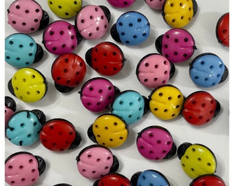 12, 24 or 48 Ladybug buttons shank mix assorted colors lady bug 15mm crafts plastic ladybugs GROUP C