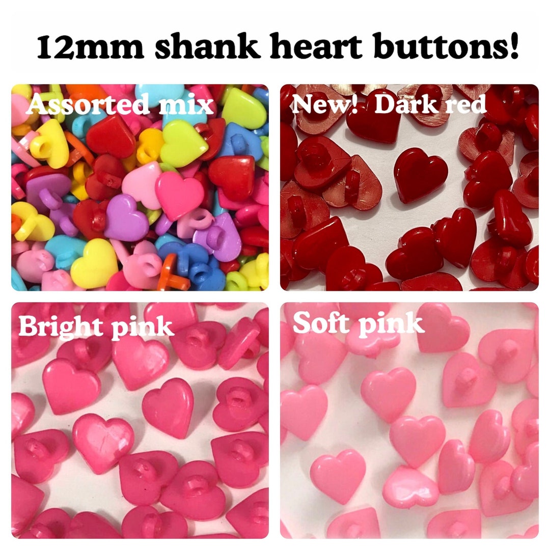 12 24 or 48 12mm Heart Shank Buttons Heart Valentine 12 Mm - Etsy