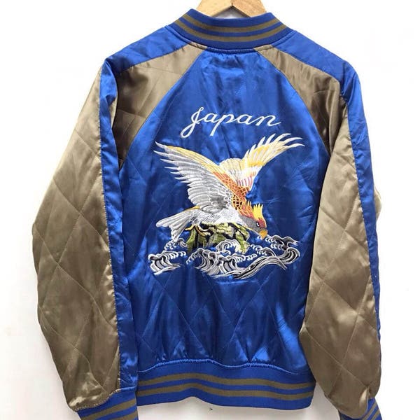 Sukajan jacket Vintage Japanese traditional SUKAJAN hawk / eagle /phenix japan yakuza sukajan quilted jacket sz M (Refer Measurement)