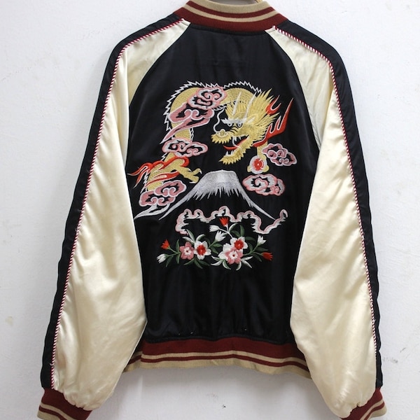 Vintage Sukajan Japanese Traditional Dragon Mountain Japan Yokosuka Embroidery Souvenirs Jacket TTS Medium (Refer Measurement)