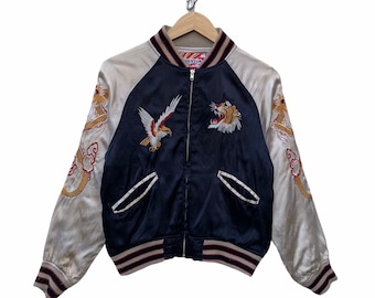 Sukajan jacket Vintage Sukajan Rayon Houston Eagle Tiger Roar Japanese Embroidery Yokosuka Souvenir Jacket TTS Small (Refer Measurement)