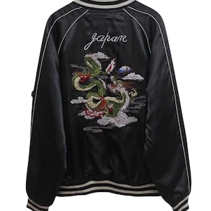 Sukajan jacket Vintage Sukajan Japanese Traditional Dragon Mountain Embroidery Souvenirs Satin Jacket Rare TTS Medium (Refer Measurement)