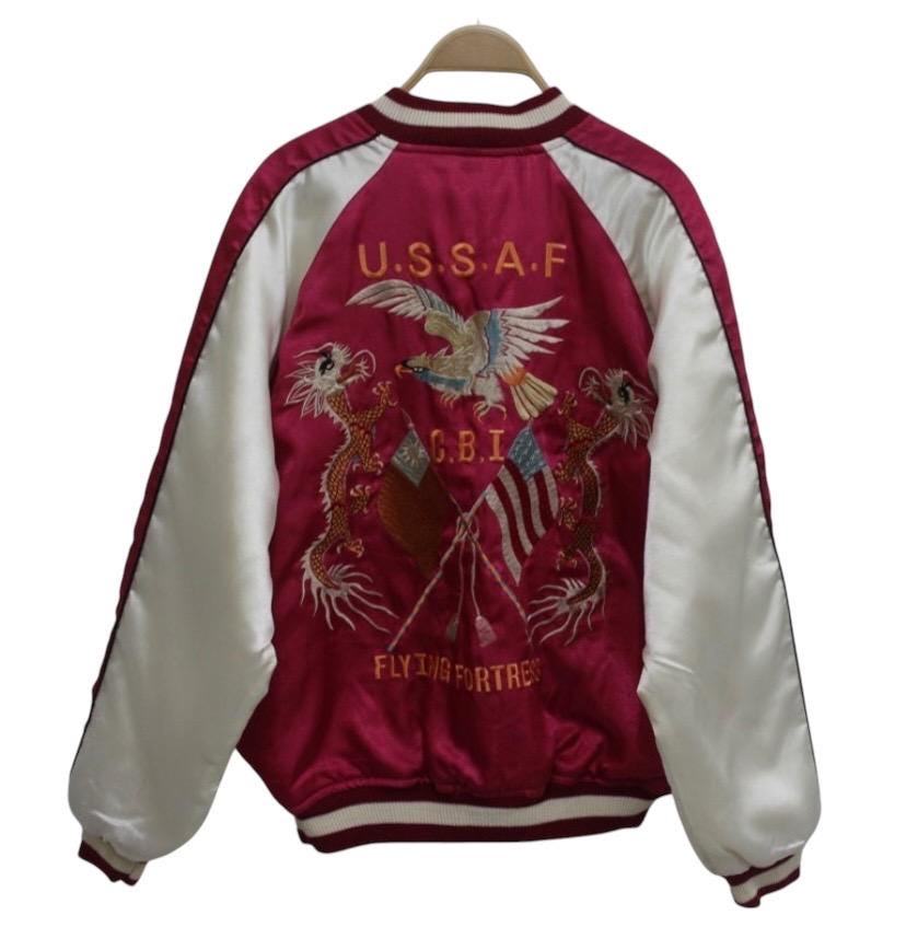 Sukajan Jacke Vintage bestickte japanische Souvenirs Sukajan Military Design Satinjacke U-S-S-A-F TTS Medium (Refer-Messung)