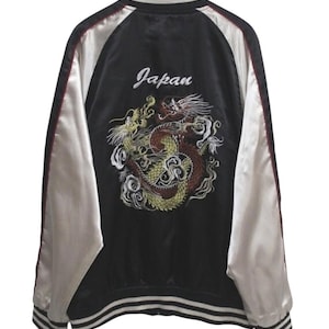 Sukajan jacket Vintage Sukajan Dragon Traditional Japanese Embroidery Yokosuka Dragon Souvenir Satin Jacket TTS Medium (Refer Measurement)