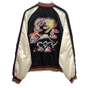 Vintage Sukajan Japanese Traditional Dragon Mountain Japan Yokosuka Embroidery Souvenirs Jacket TTS Medium (Refer Measurement)