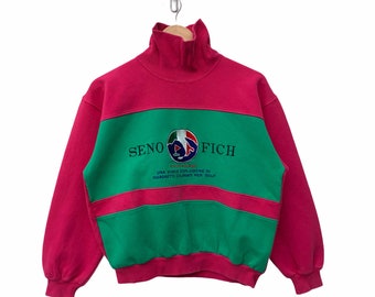 Felpa Vintage Senofice Italia Maglione Casual Swag Hip Hop Italia Designer Grande Logo Maglione Colorblock Taglia Piccola (Fare Riferimento Misura)