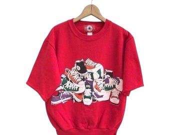 Sudadera Converse vintage, suéter All Star de manga corta de 1992, Spellout, Converse, hecha en EE. UU., hip hop, talla pequeña (consultar medidas).