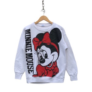 Vintage 80s Minnie Mouse Sweater Walt Disney Crewneck Sweatshirt Cartoon Minnie Mouse Sweater Sz Small (Refer Measurement)-STAINS.