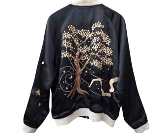 JAPANESE CLASSIC SCRIPT スカジャン XL Japanese Classic Script Sukajan Gold Dragon Satin Jacket