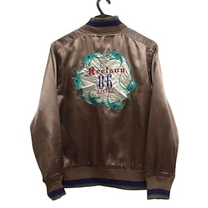 Sukajan jacket Vintage Sukajan Japanese Traditional Dragon cantwo Embroidery Souvenirs Satin Jacket Rare TTS Small (Refer Measurement).