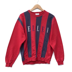 Vintage ELLE Sweatshirt 90&#39;s Hip Hop Rap Elle Homme Sweater Streetwear Big Logo Elle Paris Designer Jacket Medium (Refer Measurement)