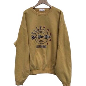 Vintage ELLE Sweatshirt 90&#39;s Hip Hop Rap Elle Homme Sweater Streetwear Big Logo Elle Paris Jacket TTS Large (Refer Measurement)