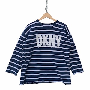 Vintage DKNY Longaleeve Donna Karan DKNY Stripe Shirt Designer Spellout Front Logo Hip Hop Rap TTS Large ( Refer measurement )