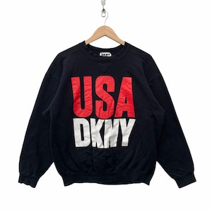 Vintage DKNY Sweatshirt Donna Karan DKNY Usa Designer Sweater Dkny Spellout Front Logo Hip Hop Rap TTS Medium ( Refer measurement )