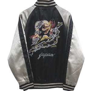 Sukajan jacket Vintage Sukajan Jacket Dragon Korean Map Traditional Japanese Yokosuka Dragon Souvenir Jacket Sz 160 (Refer Measurement)