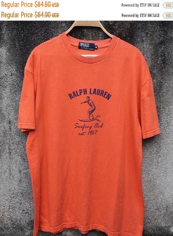 Vintage 90s Polo Sport Ralph Lauren Surfing All Over Print T Shirt Surf L  RARE