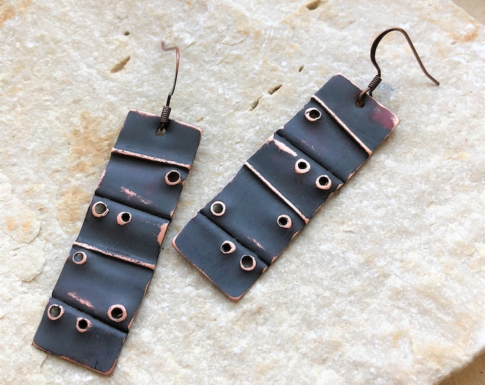 No. 95 | fold formed copper hand painted dangle earrings