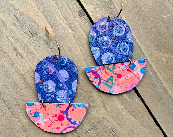 No. 96 | arch unique faux leather mixed media hand painted dangle earrings