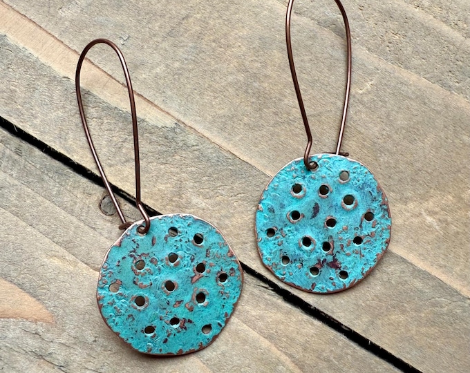 No. 101 | copper hand painted turquoise patina drop earrings