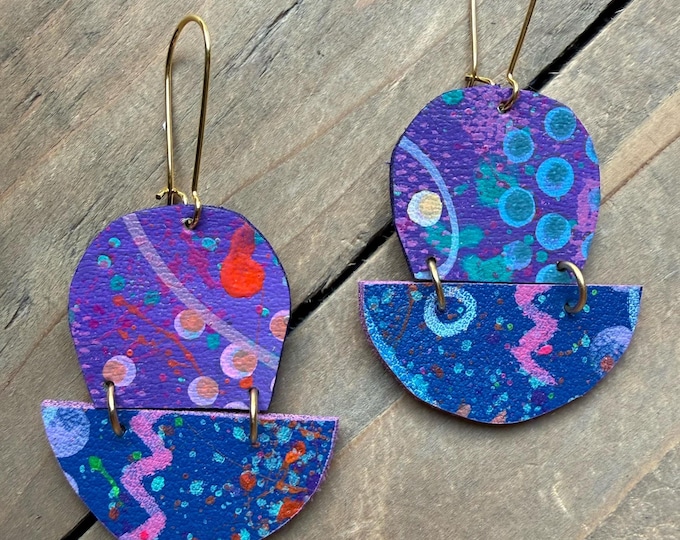 No. 306 | arch unique faux leather mixed media hand painted dangle earrings
