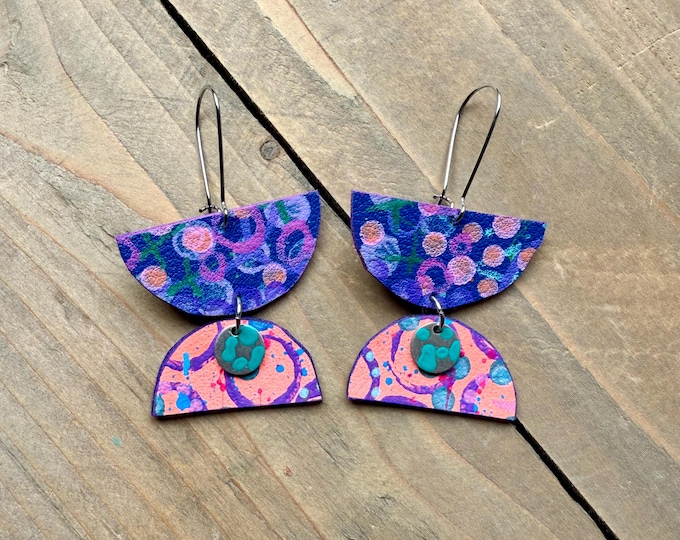 No. 139 | faux leather mixed media hand painted chandelier earrings