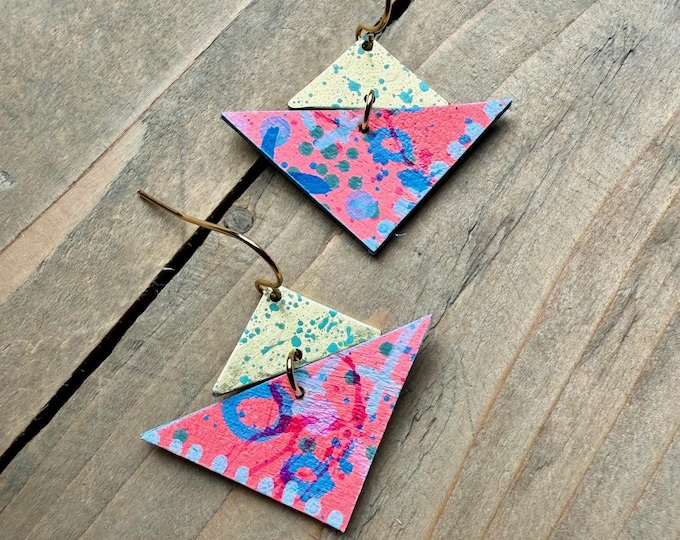 No. 143 | vibrant faux leather and brass hand painted mini earrings