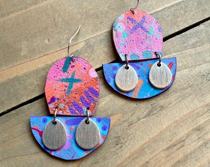 No. 161 | silver tone mixed media hand painted dangle earrings