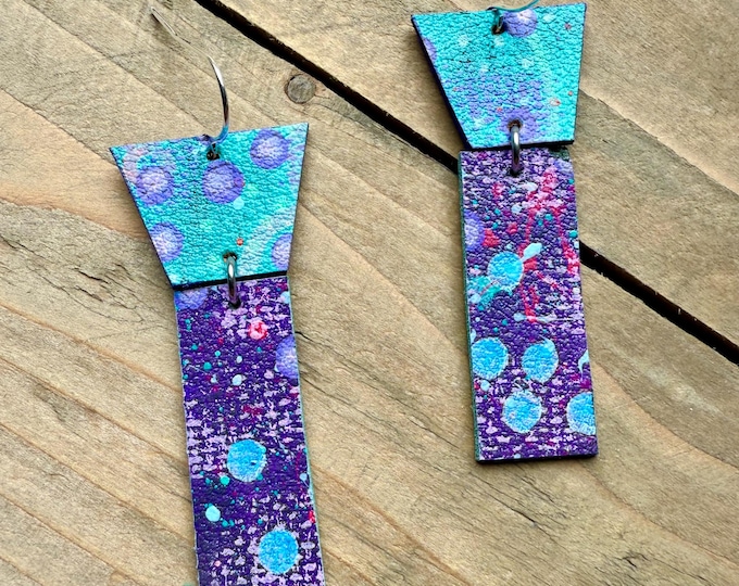 No. 142 | faux leather square hand painted dangle earrings