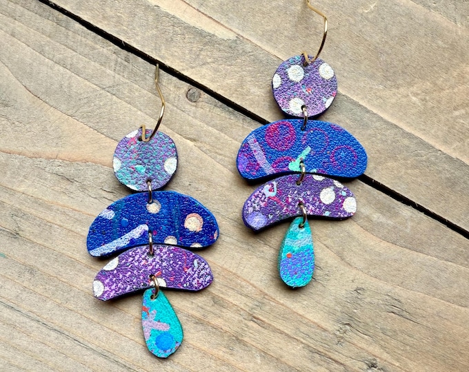 No. 111 | colorful faux leather hand painted dangle earrings