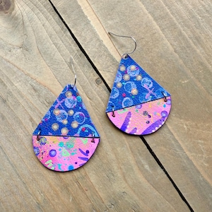No. 106 | faux leather mixed media hand painted chandelier earrings