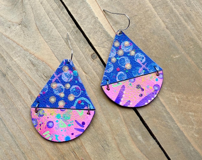 No. 106 | faux leather mixed media hand painted chandelier earrings