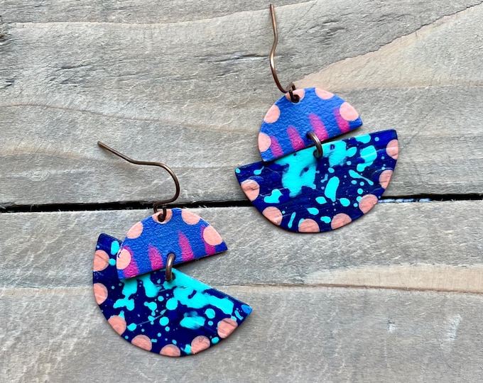 No. 36 | colorful copper mixed media hand painted chandelier earrings