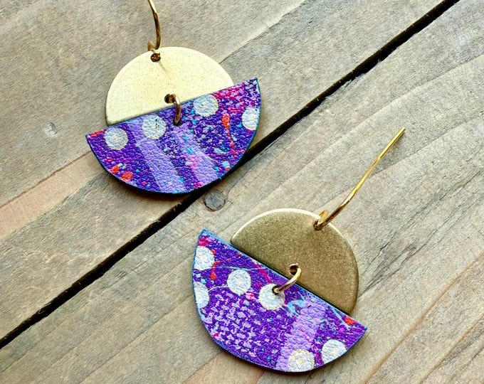 No. 40 | handmade faux leather and brass hand painted mini earrings