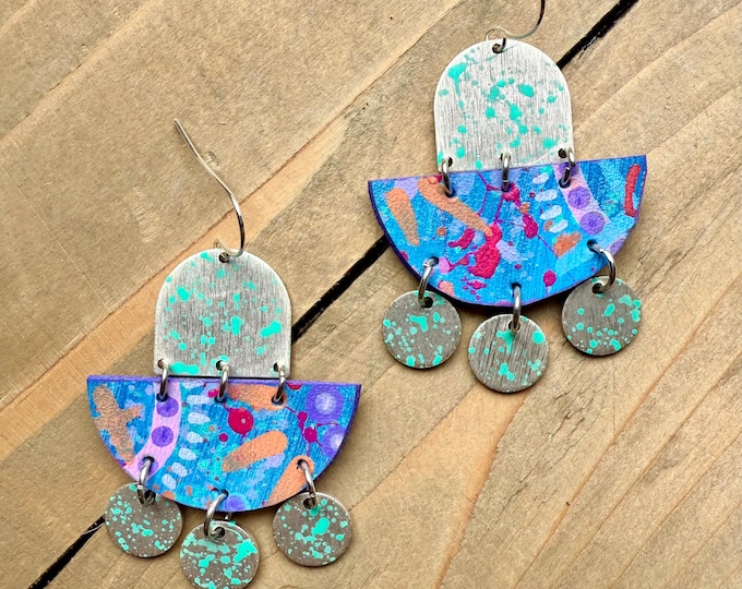 No. 28 | silver tone mixed media hand painted dangle earrings