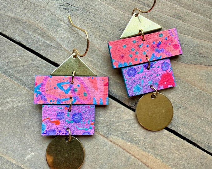 No. 30 | faux leather and brass geometric hand painted earrings