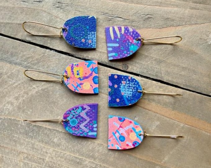 No. 119 | lightweight colorful faux leather hand painted mini earrings