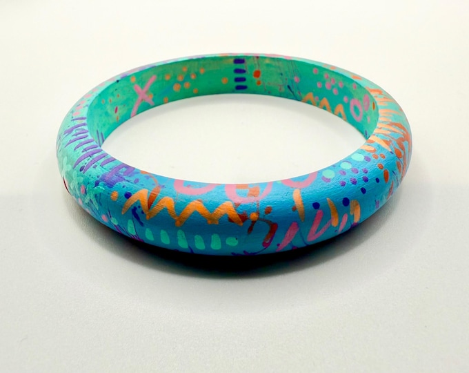 No. forty-nine | turquoise hand painted wood bangle bracelet