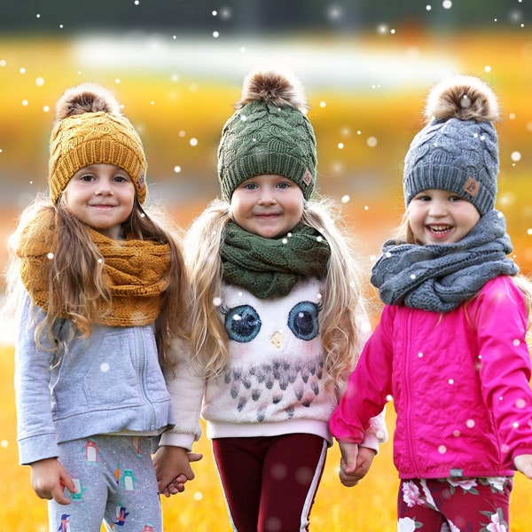 Ensemble bonnet et écharpe pour tout-petits hiver écharpe infini pour filles