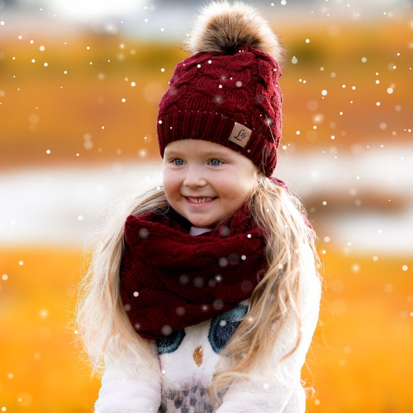 Ensemble bonnet écharpe pour enfant, bonnet pour toute petite fille, bonnet à pompon, ensemble bonnet et écharpe, bonnet pour bébé, ensemble écharpe chapeau, écharpe d'hiver, écharpe au crochet, bonnet fille, bonnet