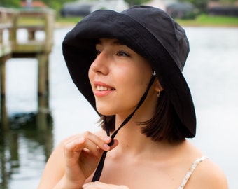 Black Wide Brim 5" Sunhat Women Bucket Floppy Hat, Lace solid straw, Sombreros Wedding vacation hat, Dress hat,Womens beach hat fashion gift