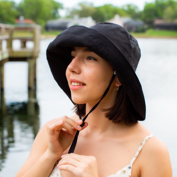 Black Wide Brim 5" Sunhat Women Bucket Floppy Hat, Lace solid straw, Sombreros Wedding vacation hat, Dress hat,Womens beach hat fashion gift