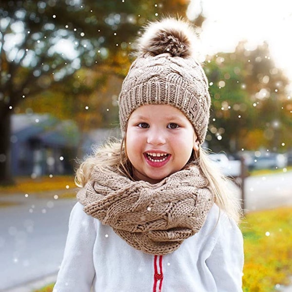 Kids hat scarf set Pom pom hat  Hat and scarf set Toddler girls hat Baby hat Hat scarf set Winter scarf  Crochet scarf , Girls hat Beanie