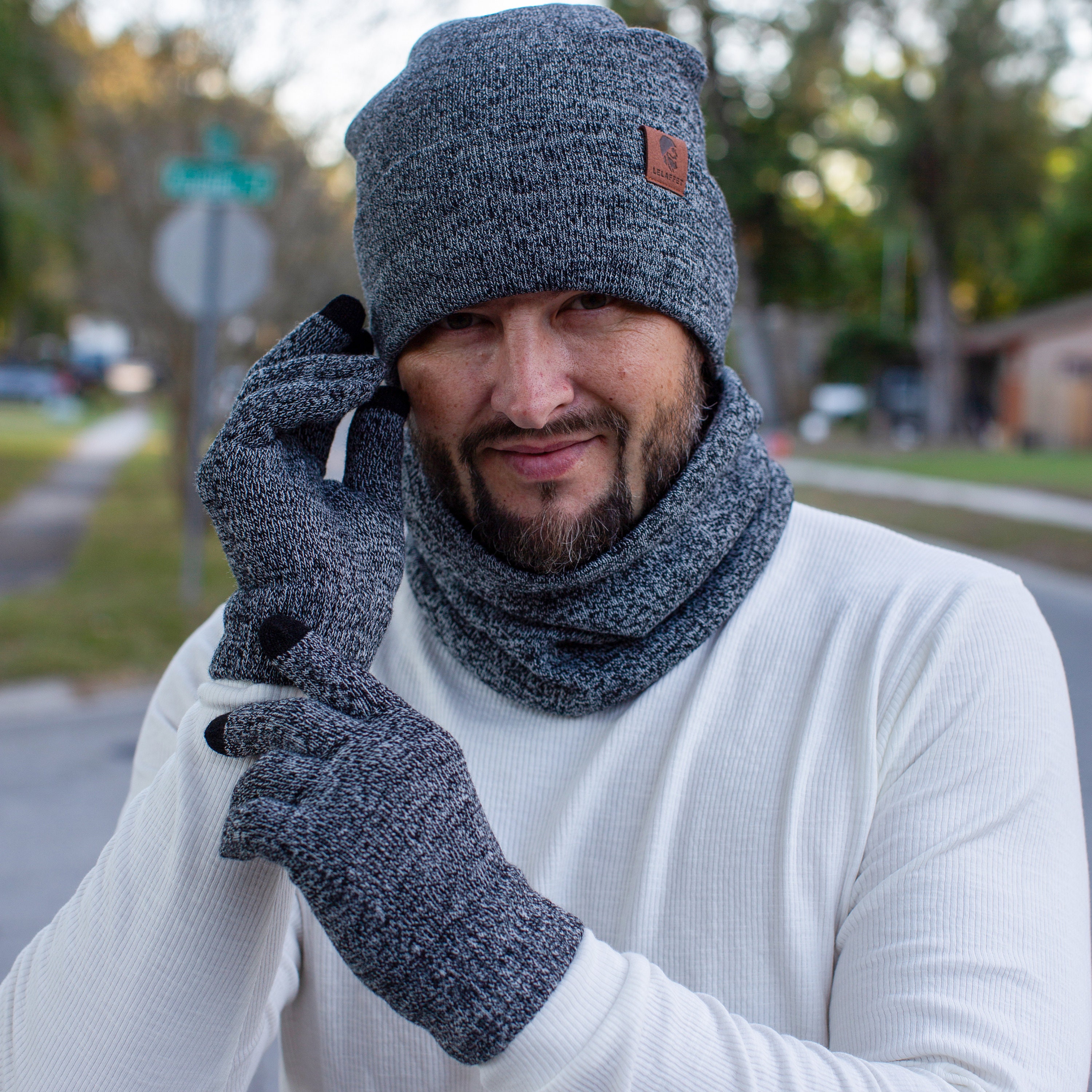 Ensemble bonnet, cache-cou et gants pour hommes ❤️ menique