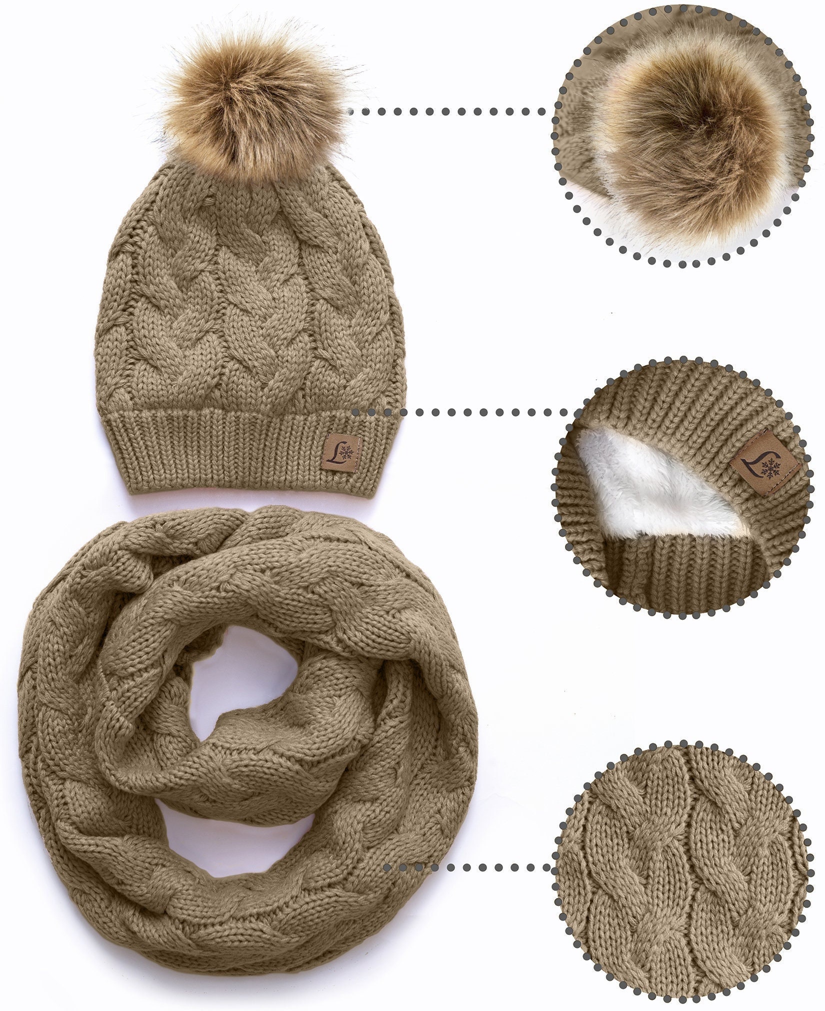 Children's Knitted Hat & Scarf Set Letter Patch Plush Thickened Warm Winter  With Pom Pom For Girls And Boys - Temu