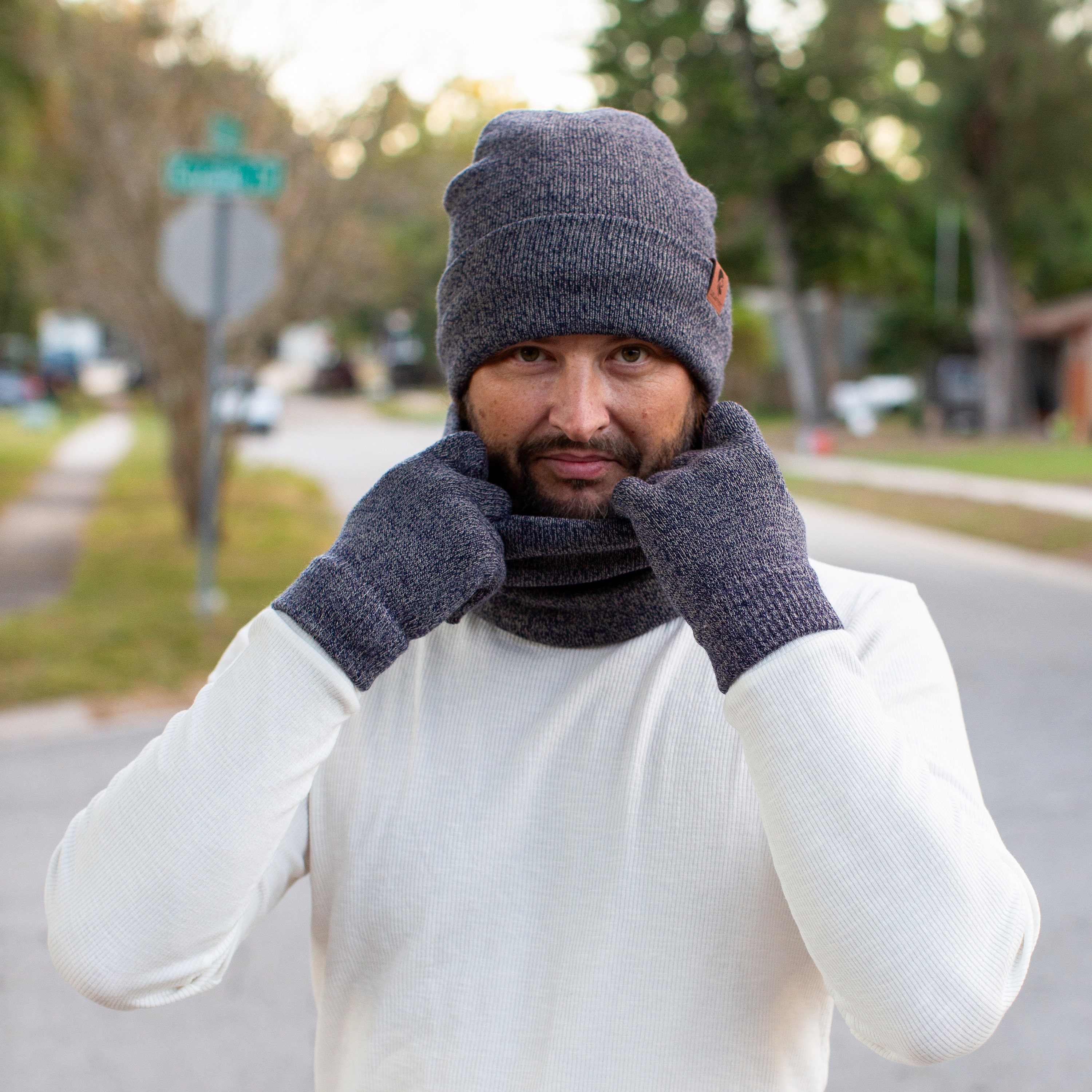 Chapeau écharpe gants ensemble pour hommes doublé polaire chaud