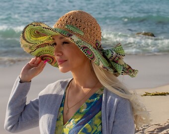 Women's Bright Floral Woven Folding Bucket Hat, Summer Hat, Sun Hat For Women, Summer Floppy Hat, Straw Sun Hat, Beach Hat, Straw hat women
